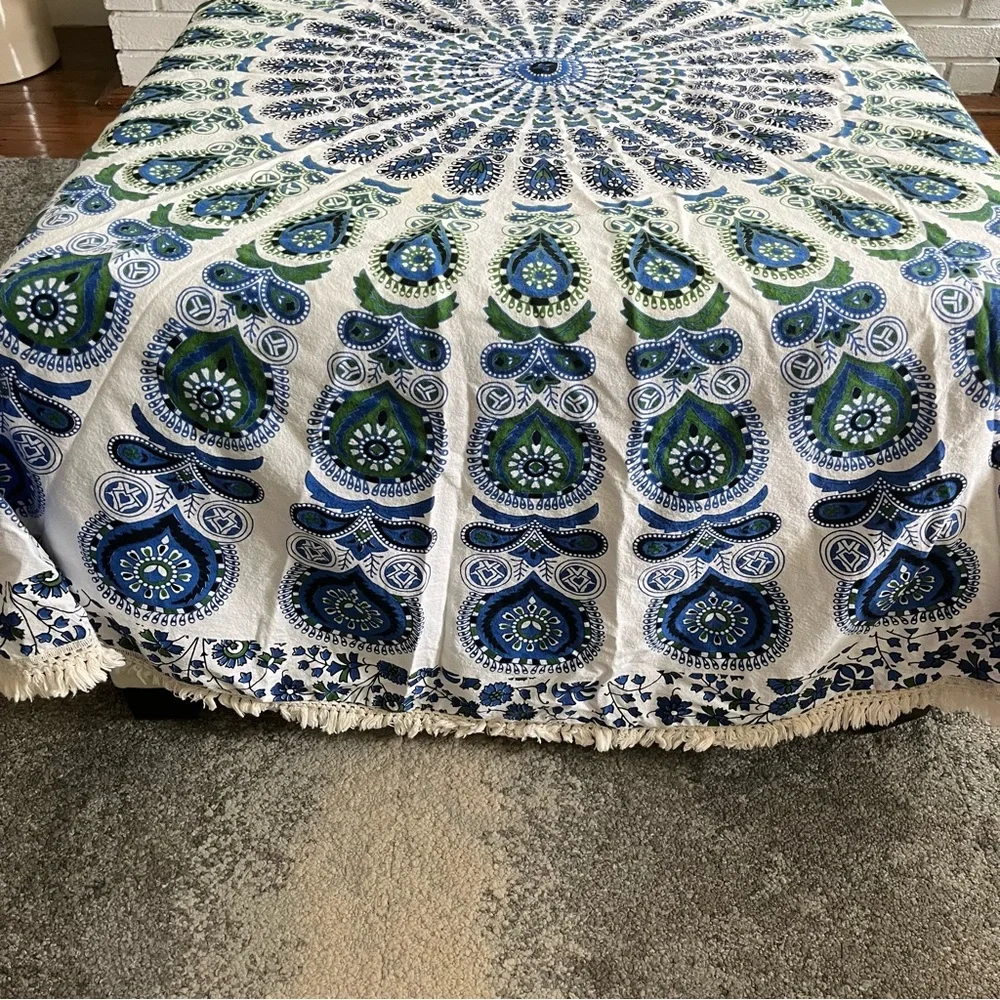 Quagga Green Label Bohemian Mandala Round 64” Beach Sheet Tablecloth‎ Blue Green